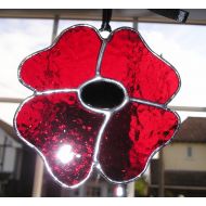 /JustinesArtInGlass Large Red Poppy, Remembrance Day, Lest We Forget, Stained Glass Suncatcher, Handmade in England