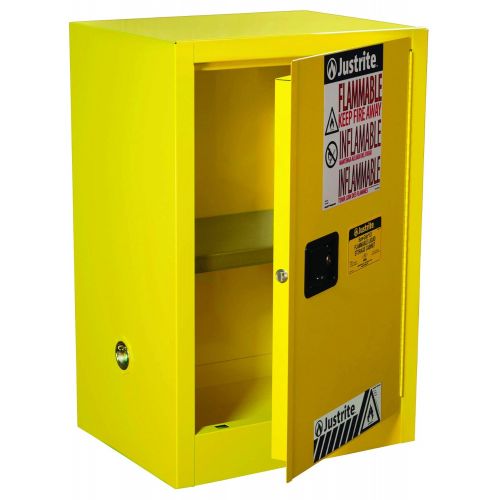  Justrite 891203 Sure-Grip EX Galvanized Steel 1 Door Manual Flammable Compac Safety Storage Cabinet, 12 Gallon Capacity, 23-14 Width x 35 Height x 18 Depth, 1 Adjustable Shelfs, G