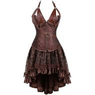 Jutrisujo Corset Dress Plus Size Masquerade Gothic Brocade Lace Gothic Bustier Skirt Set Costume
