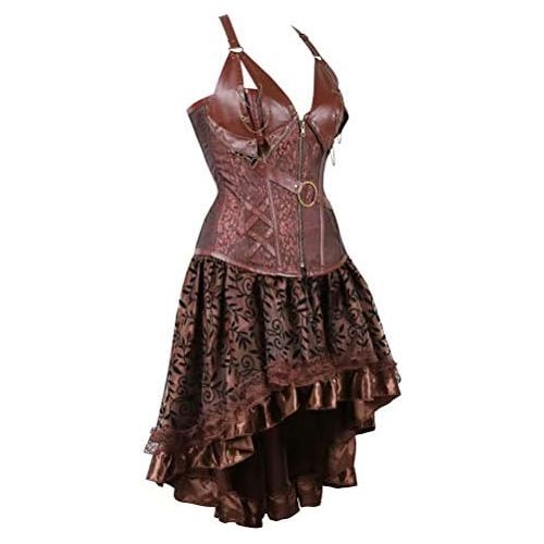  할로윈 용품Jutrisujo Corset Dress Plus Size Masquerade Gothic Brocade Lace Gothic Bustier Skirt Set Costume