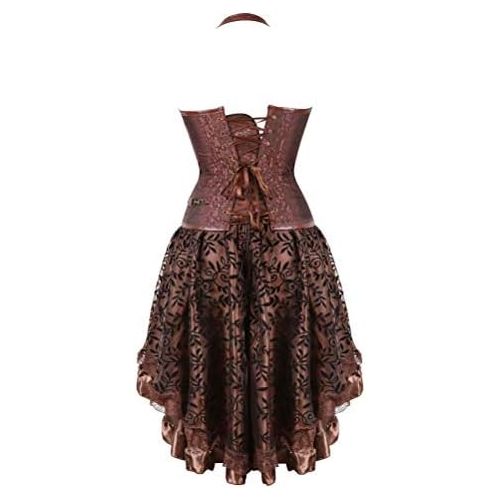  할로윈 용품Jutrisujo Corset Dress Plus Size Masquerade Gothic Brocade Lace Gothic Bustier Skirt Set Costume