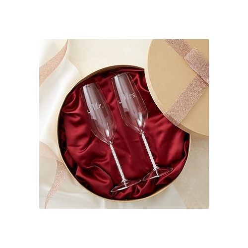  Juvale Set of 2 Mr and Mrs Champagne Glasses, His and Hers Wedding Day Toasting Flutes for Bride and Groom Newlyweds, Engagement, Wedding and Bridal Shower Gifts (8oz)