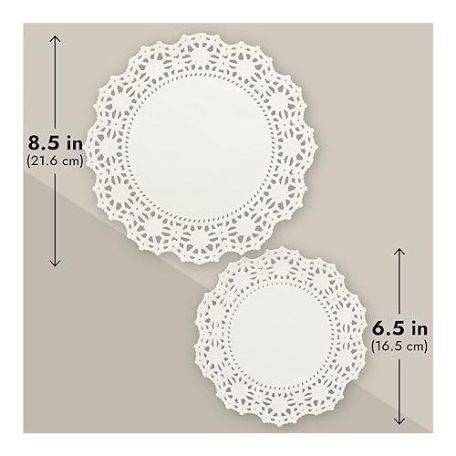  Juvale 150 Pack Round White Paper Doilies for Crafts, Tableware Decor, Parties, Wedding, Assorted Size Charger Plates for Cakes, Desserts (6.5, 8.5, and 10.5 Inch)