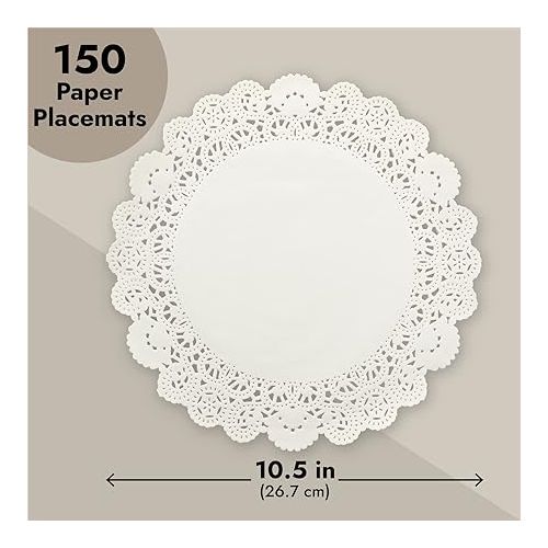 Juvale 150 Pack Round White Paper Doilies for Crafts, Tableware Decor, Parties, Wedding, Assorted Size Charger Plates for Cakes, Desserts (6.5, 8.5, and 10.5 Inch)
