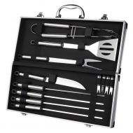 Juvale BBQ Grill Tools with Carrying Case - Stainless Steel Tools - Complete Barbeque Kit - with Tongs, Spatula, Fork, Knife, Corn Holders, Skewers - 12 Piece Set