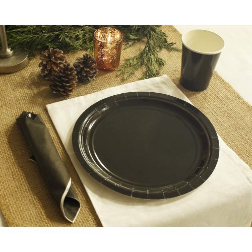  Juvale Black Party Supplies - 24-Set Paper Tableware - Disposable Dinnerware Set for 24 Guests, Including Knives, Forks, Spoons, Paper Plates, Napkins and Cups, Black