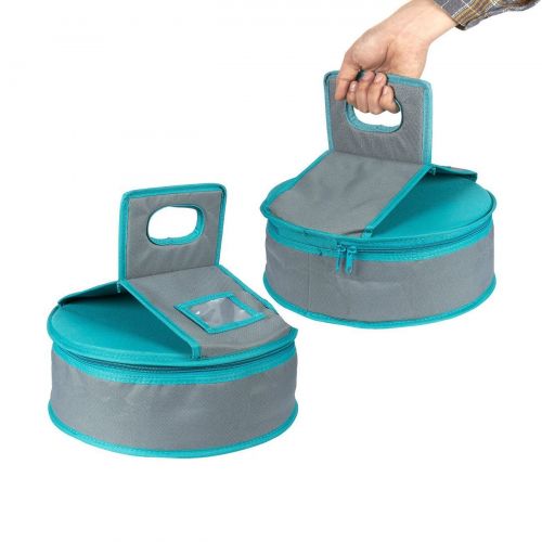  Juvale Insulated Round Thermal Casserole Food Carrier for Lunch, Lasagna, Potluck, Picnics, Vacations - Teal and Grey