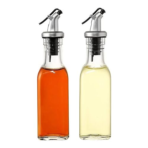  Juvale Set of 2, Oil and Vinegar Cruet Dispenser Set, Glass Bottles for Olive Oil, Small Oil Dispenser for Kitchen, 150 ml Each