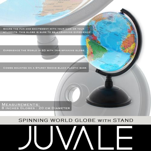  [아마존베스트]Juvale World Globe for Kids - 8 Inch Globe of World Perfect Spinning Globe for Kids, Geography Students, Teachers and More.