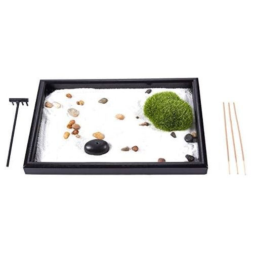  [아마존베스트]Juvale Zen Garden - Sand, Rock, and Rake for Relaxation and Meditation, for Zen Gardening, Black and White, 11.6 x 0.8 x 7.9 Inches