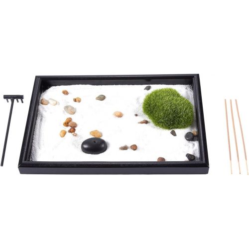  [아마존베스트]Juvale Zen Garden - Sand, Rock, and Rake for Relaxation and Meditation, for Zen Gardening, Black and White, 11.6 x 0.8 x 7.9 Inches