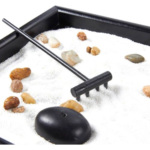  [아마존베스트]Juvale Zen Garden - Sand, Rock, and Rake for Relaxation and Meditation, for Zen Gardening, Black and White, 11.6 x 0.8 x 7.9 Inches