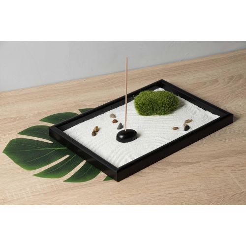  [아마존베스트]Juvale Zen Garden - Sand, Rock, and Rake for Relaxation and Meditation, for Zen Gardening, Black and White, 11.6 x 0.8 x 7.9 Inches