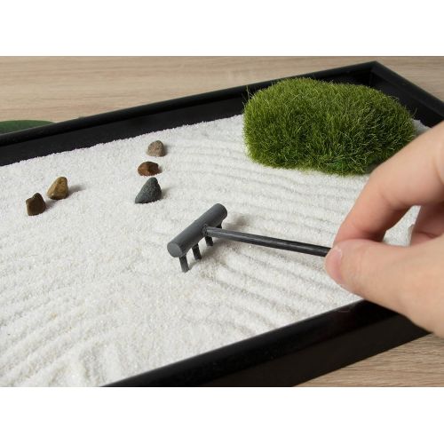  [아마존베스트]Juvale Zen Garden - Sand, Rock, and Rake for Relaxation and Meditation, for Zen Gardening, Black and White, 11.6 x 0.8 x 7.9 Inches