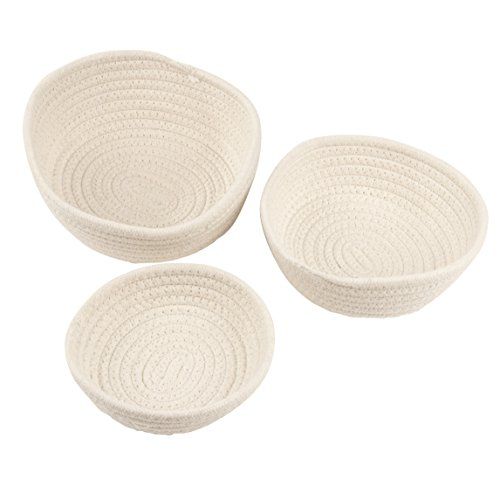  Juvale Woven Storage Baskets - 3-Pack Cotton Rope Baskets, Decorative Hampers, Collapsible Rope Storage Bins for Toys, Towels, Blankets, Nursery, Kids Room, 3 Sizes, White