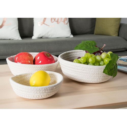 Juvale Woven Storage Baskets - 3-Pack Cotton Rope Baskets, Decorative Hampers, Collapsible Rope Storage Bins for Toys, Towels, Blankets, Nursery, Kids Room, 3 Sizes, White
