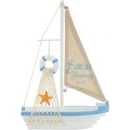 Juvale Sailboat Model Decoration - Wooden Sailing Boat Home Decor Set, Beach Nautical Design, Navy Blue and White with Lifebuoy, 12.5 x 8.25 x 3 Inches
