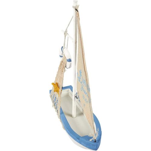  Juvale Sailboat Model Decoration - Wooden Sailing Boat Home Decor Set, Beach Nautical Design, Navy Blue and White with Lifebuoy, 12.5 x 8.25 x 3 Inches