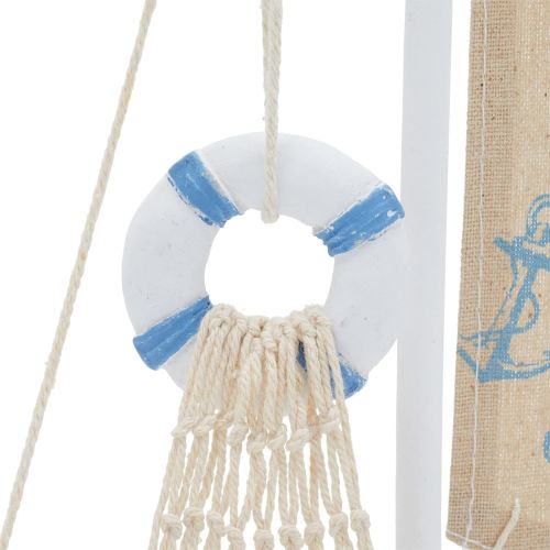  Juvale Sailboat Model Decoration - Wooden Sailing Boat Home Decor Set, Beach Nautical Design, Navy Blue and White with Lifebuoy, 12.5 x 8.25 x 3 Inches