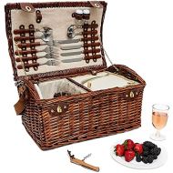 Juvale Wicker Picnic Basket for 4 Person  Large Willow Picnic Hamper with Insulated Cooler and Utensils Cutlery Flatware Supplies Set for Outdoor Camping - 18 x 12 x 10 Inches, Br