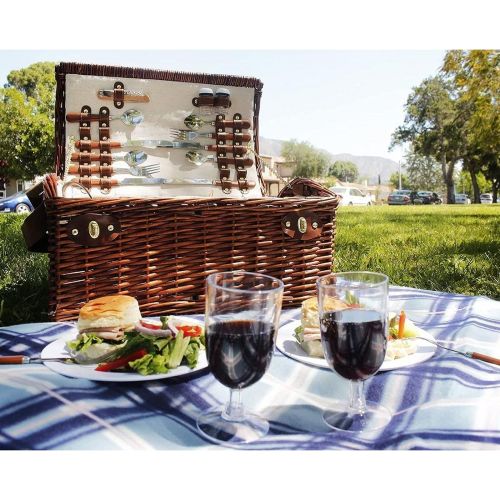  Juvale Wicker Picnic Basket for 4 Person  Large Willow Picnic Hamper with Insulated Cooler and Utensils Cutlery Flatware Supplies Set for Outdoor Camping - 18 x 12 x 10 Inches, Br