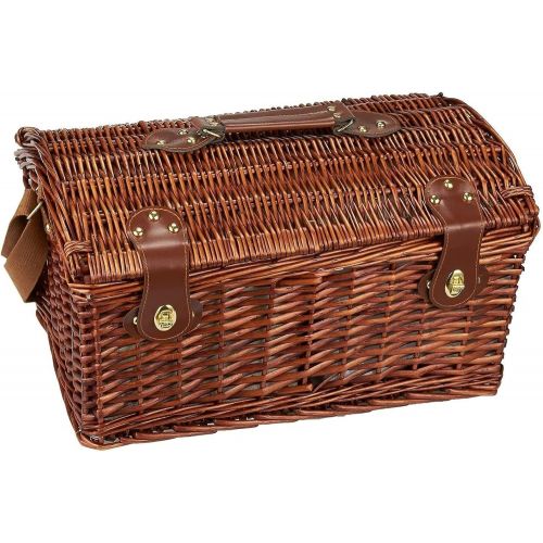  Juvale Wicker Picnic Basket for 4 Person  Large Willow Picnic Hamper with Insulated Cooler and Utensils Cutlery Flatware Supplies Set for Outdoor Camping - 18 x 12 x 10 Inches, Br