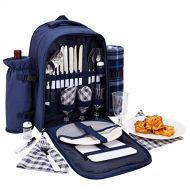 Juvale Picnic Backpack for 4 Person - Waterproof Picnic Basket Bag with Cooler Compartment, Cutlery Set, Detachable Wine Bottle Holder and Blanket for Outdoor Camping  Blue