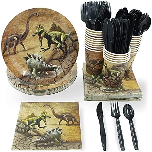  Juvale Jurassic Dinosaur Party Bundle, Includes Plates, Napkins, Cups, and Cutlery (24 Guests,144 Pieces)