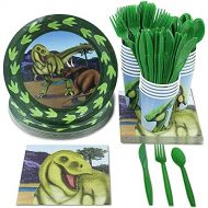 Juvale Dino Party Supplies, Bundle Includes Plates, Napkins, Cups, and Cutlery (Serves 24, 144 Pieces)