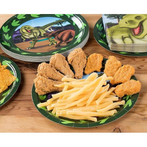  Juvale Dino Party Supplies, Bundle Includes Plates, Napkins, Cups, and Cutlery (Serves 24, 144 Pieces)