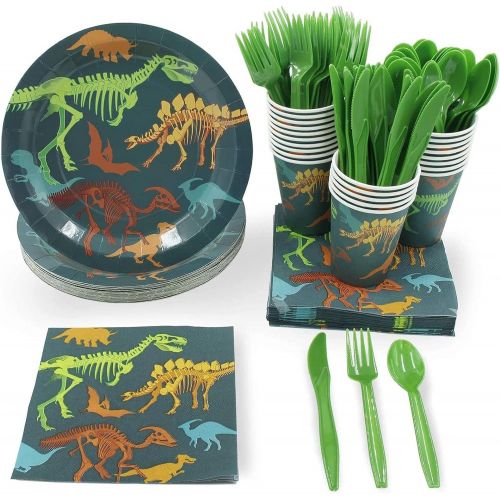  Juvale Dinosaur Party Bundle, Includes Plates, Napkins, Cups, and Cutlery (24 Guests,144 Pieces)