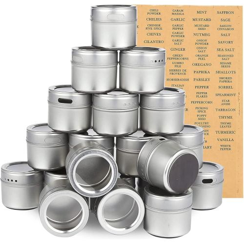  Juvale 20 Jars Magnetic Spice Containers, 3.4 Oz Spice Tins with Clear Lid (94 Labels)