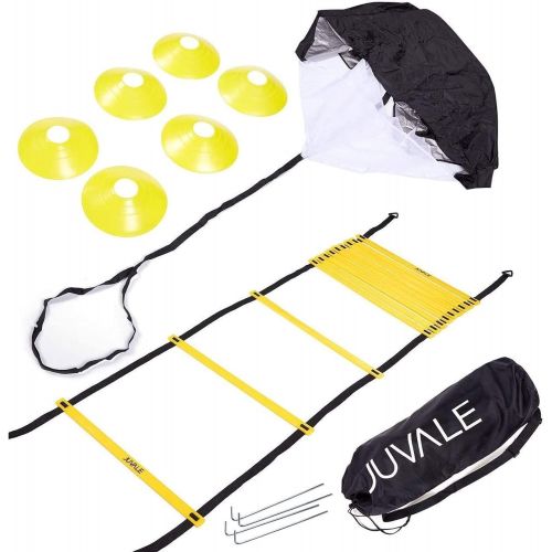  Juvale Speed and Agility Ladder Training Equipment Set with 6 Disc Cones, Resistance Parachute for Football, Workout, Footwork