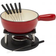 Juvale Red Fondue Pot Set with 6 Long Forks and Burner for Cheese and Chocolate (10 Piece Set)
