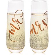 [아마존베스트]Juvale 2-Pack Rose Gold Glass Mr and Mrs Stemless Champagne Wedding Flutes, 9.8 Ounces