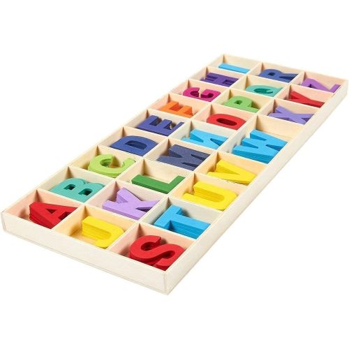  [아마존베스트]Juvale Wooden Letters - 130 Pieces Assorted Colored Wodden Craft Letters with Storage Tray Set for Home Decoration and Kids Learning Toys