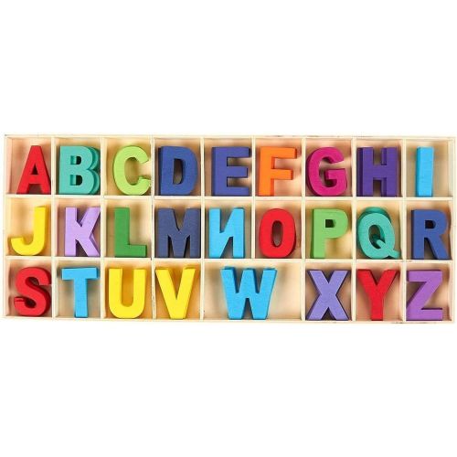  [아마존베스트]Juvale Wooden Letters - 130 Pieces Assorted Colored Wodden Craft Letters with Storage Tray Set for Home Decoration and Kids Learning Toys