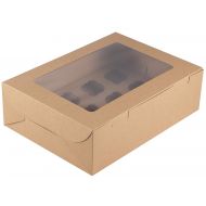 Juvale Cupcake Boxes - 50-Pack Large Cardboard Cupcake Boxes, Kraft Brown Bakery Box with Clear Window and Inserts, 12 Cavity, Disposable Take-Out Container, Bakeshop Supplies, 14 x 10 x