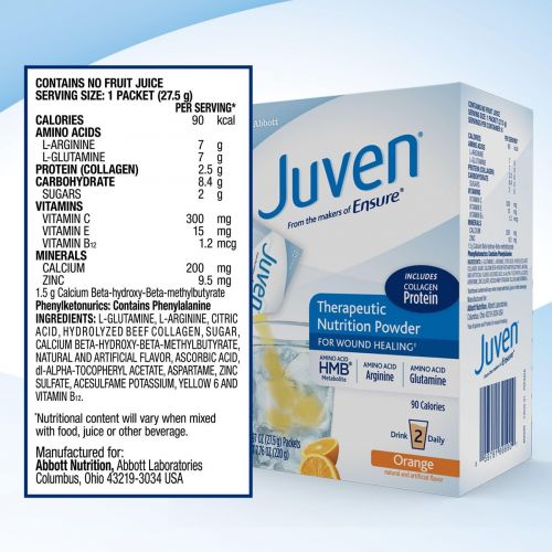  Juven Therapeutic Nutrition Drink Mix Powder to Support Wound Healing, Orange, 48 count