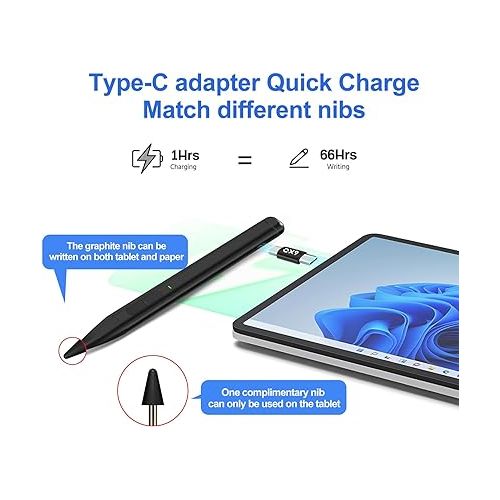  Slim Pen 2 for Microsoft Surface with 4096 Pressure, Eraser & Right-Click, Palm Rejection,Graphite Nib,for Surface Pro 9/8/7/6/5/4/3/X,Surface Go 3/2/1,Book 3/2/1,Laptop 1-3,Surface Studio 2+/2/1