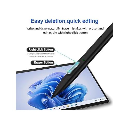  Slim Pen 2 for Microsoft Surface with 4096 Pressure, Eraser & Right-Click, Palm Rejection,Graphite Nib,for Surface Pro 9/8/7/6/5/4/3/X,Surface Go 3/2/1,Book 3/2/1,Laptop 1-3,Surface Studio 2+/2/1