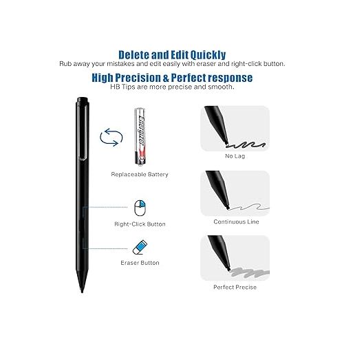  Stylus Pen for Surface Pro 9/8/X/7+/6/5/4/3/Surface 3, Surface Go 3/2/1, Surface Laptop/Studio/Book 4/3/2/1 with Palm Rejection, Smooth Writing,1024 Levels Pressure,Longer Battery Life