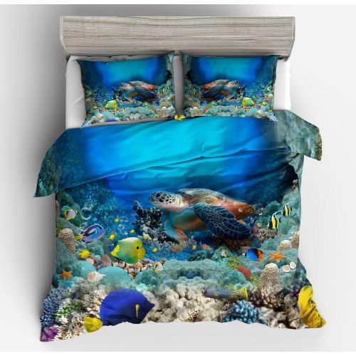  Jwellking 3D Turtle Bedding Sets Cover for Duvet Kids,3 Piece Queen Duvet Cover Set,1 Duvet Cover+2 Pillow Shams