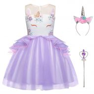 Jxstar Girls Unicorn Costume Flower Pageant Princess Dresses & 2PCS Accessories