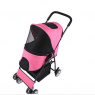 Jzmzt Pet Stroller Dog Cart Cat Stroller Easy to Install Fast Folding Outdoor Trolley Disabled Car Pink