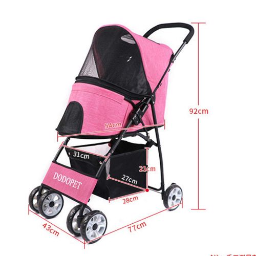  Jzmzt Pet Stroller Dog Cart Cat Stroller Easy to Install Fast Folding Outdoor Trolley Disabled Car Pink