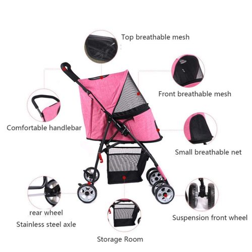  Jzmzt Pet Stroller Dog Cart Cat Stroller Easy to Install Fast Folding Outdoor Trolley Disabled Car Pink