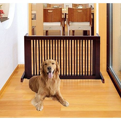  K&A Company Folding Adjustable Free Standing 3 Panel Wood Fence Gate Pet Dog Safety Slide Barrier Doorway Opening Security Doorways Home Stair