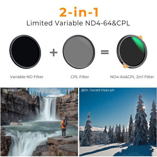  K&F Concept Nano-X Series 2-in-1 Variable ND4-ND64 & CPL Filter (40.5mm, 2 to 6-Stop)