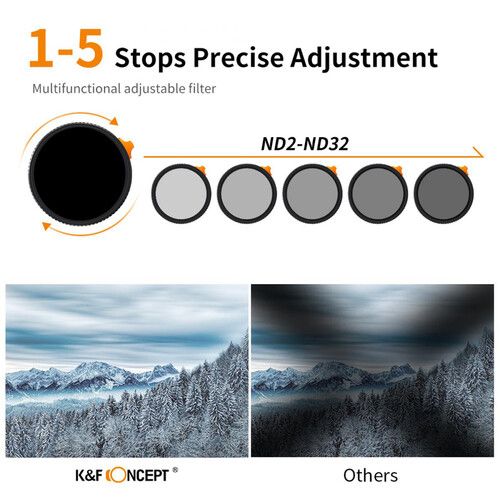  K&F Concept 52mm Black Mist 1/4 with ND2-ND32 (1-5 Stop) Variable ND Filter